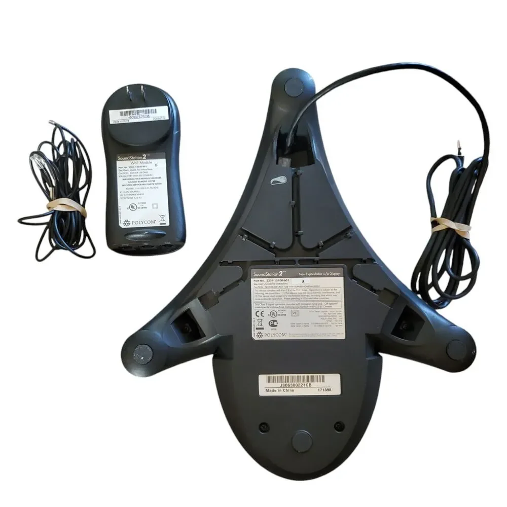 Polycom SoundStation 2 Conference Phone 2201-15100-601 w Wall Module + Cords